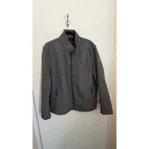 Guess Jacket Gray Mens Size Large Full Zip Soft Shell Lined Logo Preppy Golf Y2K